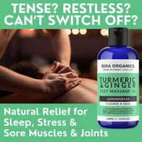 Turmeric Massage Oil - Arthritis Relief & Muscle Pain | Anti-Inflammatory, Lymphatic Drainage, Joint & Nerve Soothing, Sleep Support | Ginger & Lemongrass for Deep Tissue Massage | Sera Organics 100ml