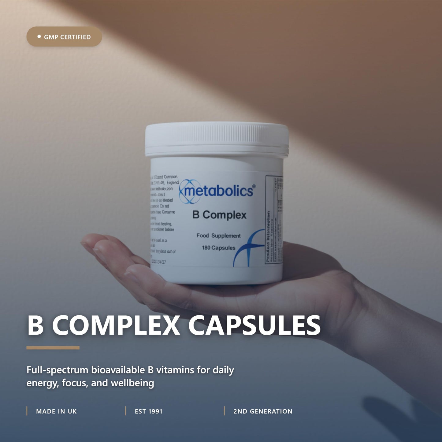Metabolics High Strength B Complex Capsules | Methylated B Vitamins with B12, B6, Biotin, Niacin & Thiamine | Energy & Nerve Support | Vegan, UK Made | Capsules