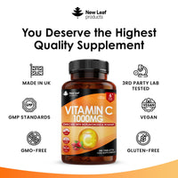 Vitamin C Tablets 1000mg - Enriched with Bioflavonoids & Rosehip - Premium Vitamin C Supplements - 360 Vegan Vitamin C Tablets High Strength Ascorbic Acid VIT C for Normal Immune System UK Made