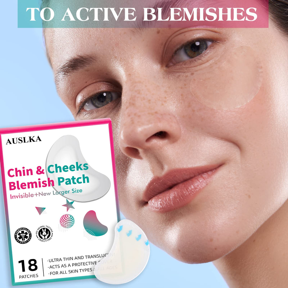 AUSLKA Blemish Patches for Chin & Cheeks -18 Patches, Hydrocolloid Patch - Blemish Patches - Zit Stickers - face Spot Dots - Zit Breakouts