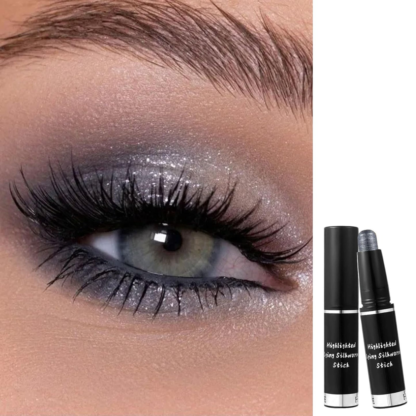 LYNTYAOU Metallic Black Eyeshadow Stick Cream Eye Shadow Stick, Shimmer Glitter Dark Grey Eye Shadow Pen, Highly Pigmented Smooth Long Lasting Waterproof Eyeshadow Pencil