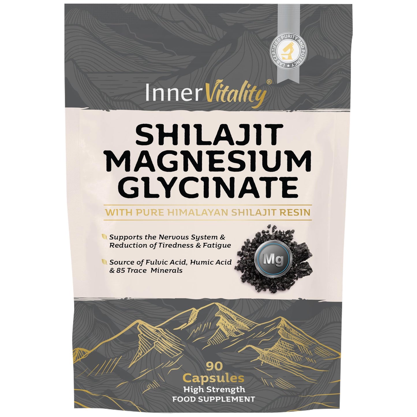 Magnesium Glycinate 1200mg & Himalayan Shilajit – High Strength 2-in-1, Stress, Sleep & Recovery Supplement- 90 Capsules Made in UK by Inner Vitality