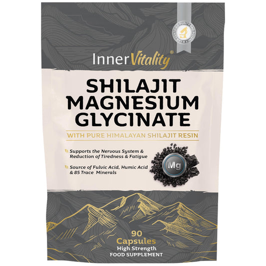 Magnesium Glycinate 1200mg & Himalayan Shilajit – High Strength 2-in-1, Stress, Sleep & Recovery Supplement- 90 Capsules Made in UK by Inner Vitality