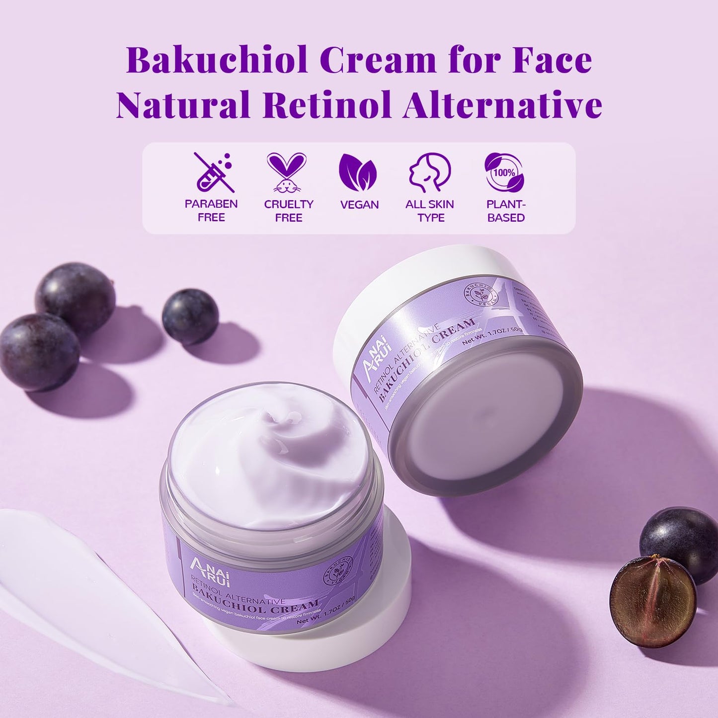 ANAI RUI ANAiRUi Anti-Age Cream 50ml, Anti-Wrinkle Cream with Pure Bakuchiol, Day/Night Cream for Women, Anti-Ageing Face Cream