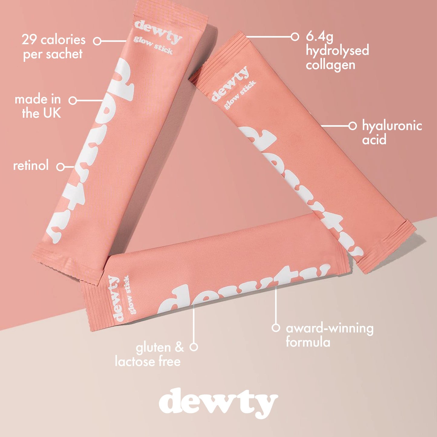 Dewty Collagen Drink - Peach Flavour Daily Collagen Supplements for Women - Individual Collagen Sachets - with Hyaluronic Acid, Biotin & Retinol, Great for Skin, Hair, Nails & Joints (14-Day)