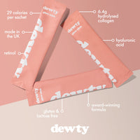 Dewty Collagen Drink - Peach Flavour Daily Collagen Supplements for Women - Individual Collagen Sachets - with Hyaluronic Acid, Biotin & Retinol, Great for Skin, Hair, Nails & Joints (14-Day)