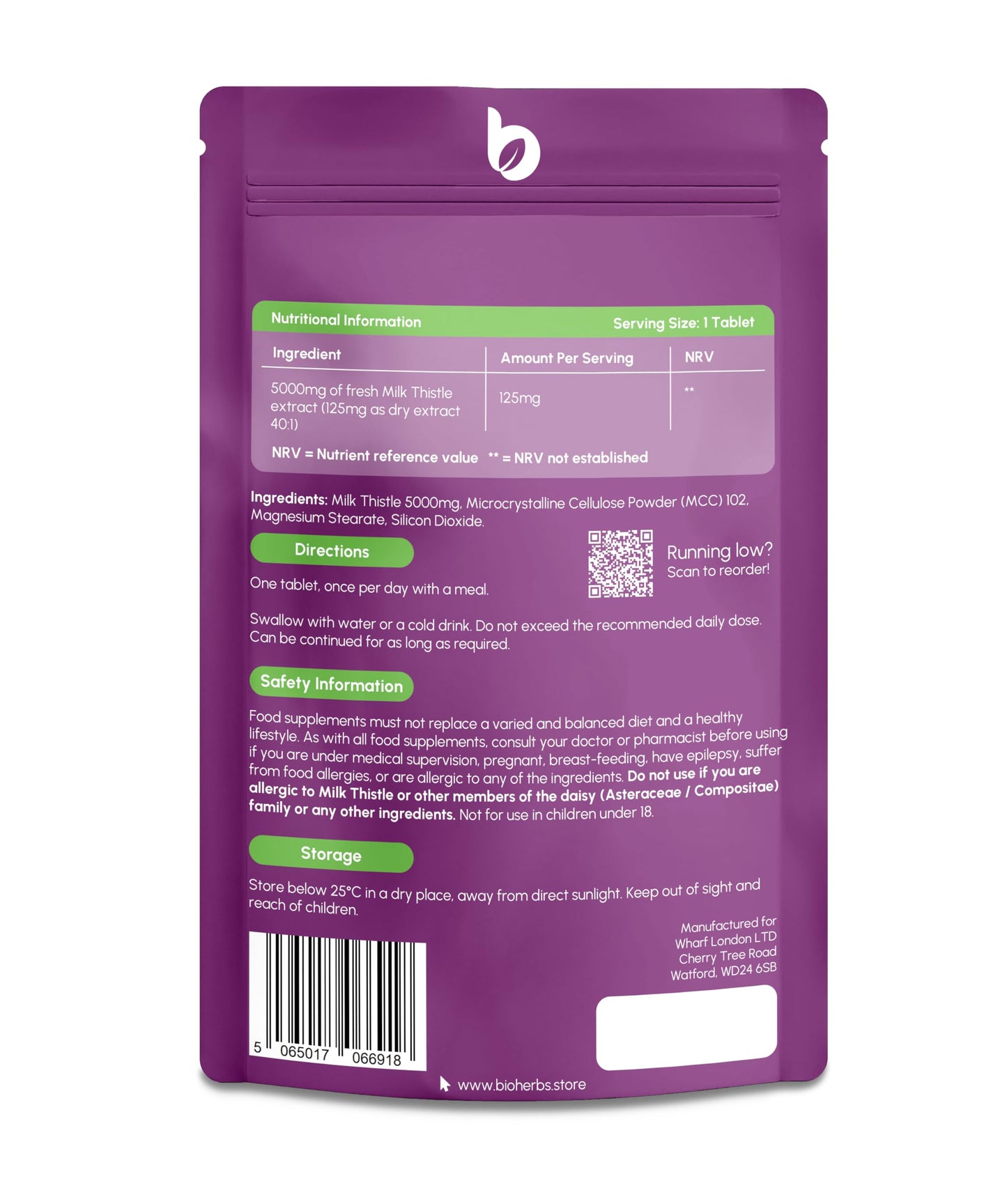 Milk Thistle High Strength 5000mg - 80% Silymarin (125mg Extract) by BioHerbs | 90 One-Per-Day Milk Thistle Tablets (3-Month Supply)