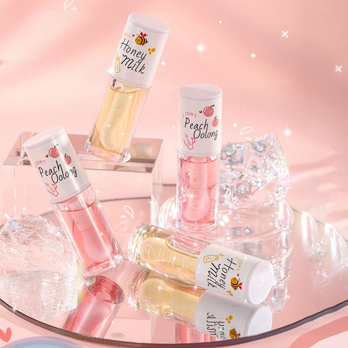 KTouler Crystal Jelly Moisturizing Lip Oil 2Pcs Hydrating Gloss Set Plumping Balm Long Lasting Glow Care Tools
