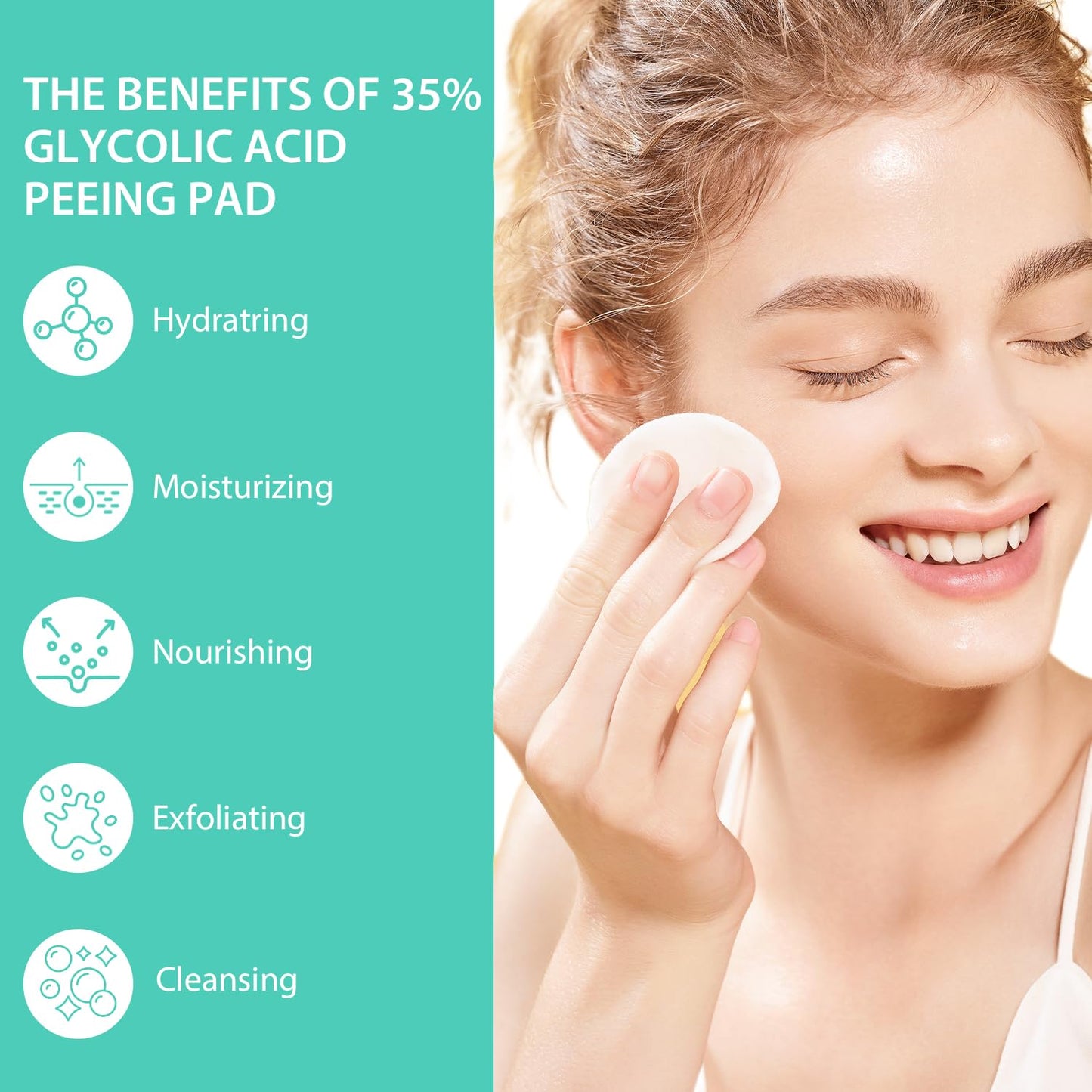 IREV Glycolic Acid Resurfacing Pads 35% for Face and Body- Exfoliating Facial Peel with Green Tea - Glycolic Acid Face Wash for Cleansing Peeling 50 Pads