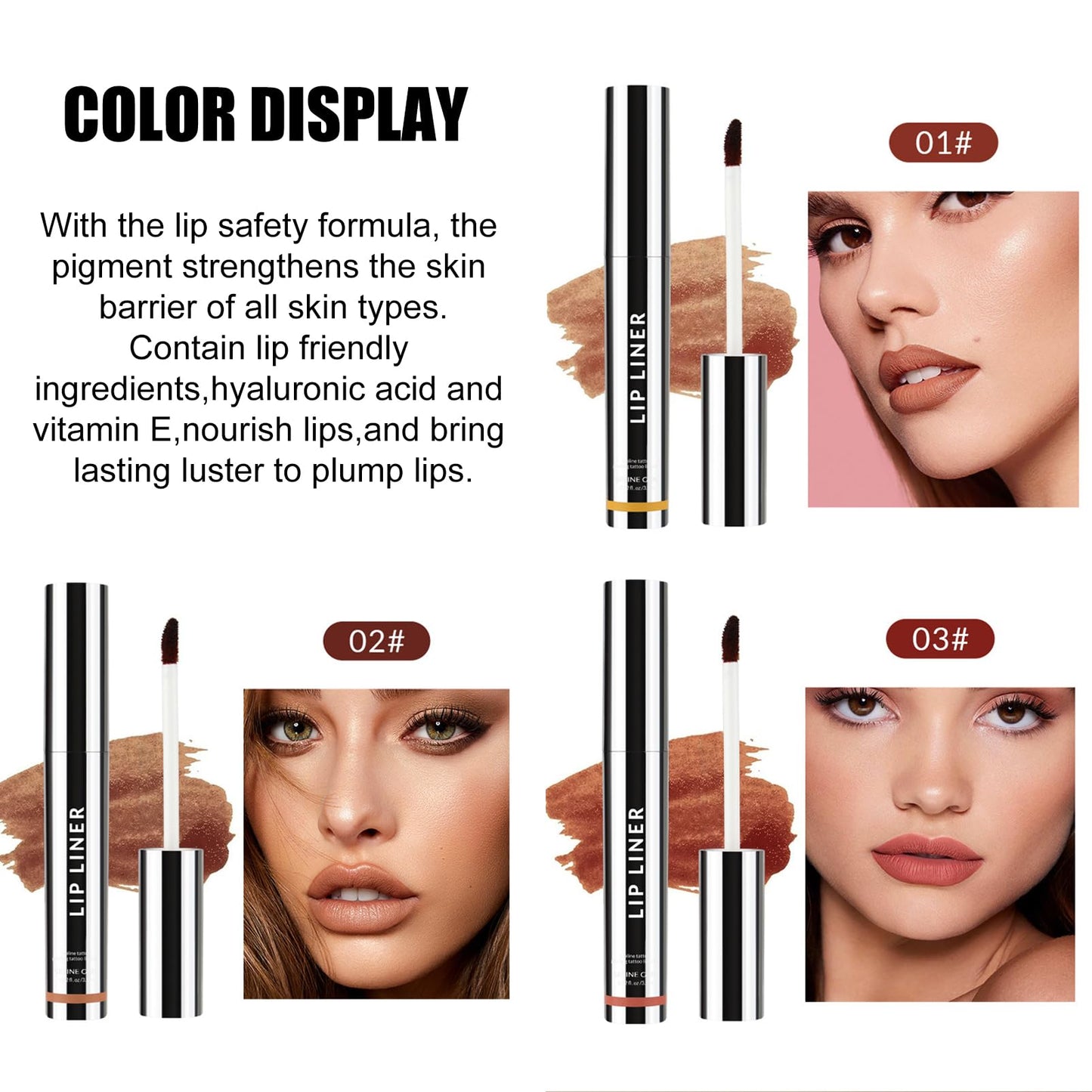 SHEBEEDO Lip Liner, Peel Off Lip Liner Tattoo, 3PCS Peel Off Matte Brown Lip Liner Set, Burgundy Red & Dark Brown & Light Brown Long Lasting Lip Colour, Highly Pigmented Lip Liner, Silky Texture