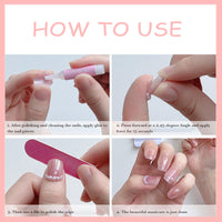 Shengqialun Pink Press on Nails, Long Coffin False Nails - French Tip Pink & White Fake Nail with Heart Accents, 24pcs Full Cover Stick on Nails with Glue, Glossy Elegant Press-Ons for Parties