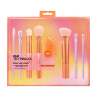 REAL TECHNIQUES Real Techniques Level Up Brush And Sponge Kit, Makeup Brushes For Eyeshadow, Foundation, Blush, & Bronzer, Makeup Blending Sponge, Professional Quality Makeup Tools, Synthetic Bristles, 8 Piece Set