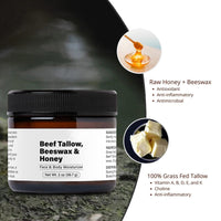 Beef Tallow Beeswax and Honey Face Moisturizer, Nourishing & Moisturizing, Purely Natural OrganicTallow Beeswax Honey Moisturizer for Face & Body - 2 oz