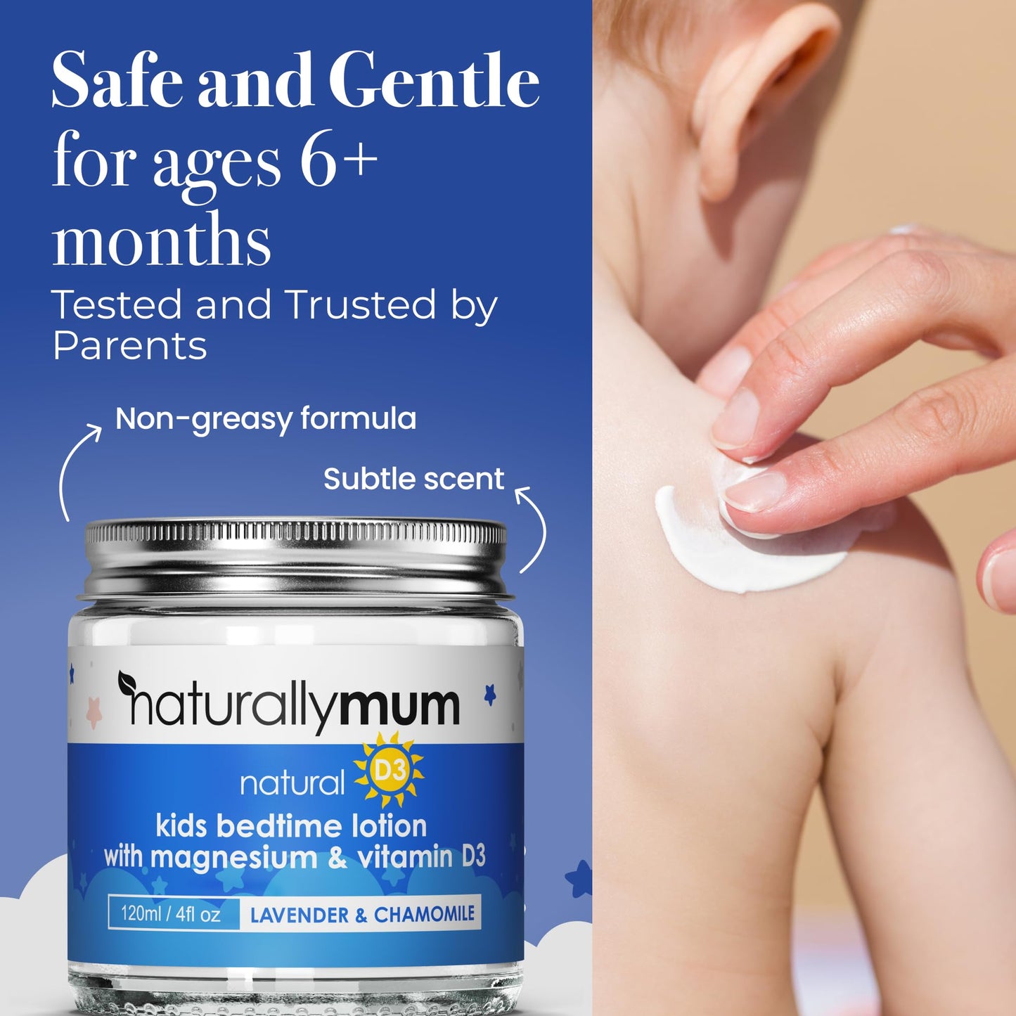 NaturallyMum Kids Magnesium Bedtime Lotion with Vitamin D | Support for Sleep, Heart, Bone, Nerve, Gut and Muscle Health | Alternative to Melatonin | Lavender & Chamomile 4.2 fl oz