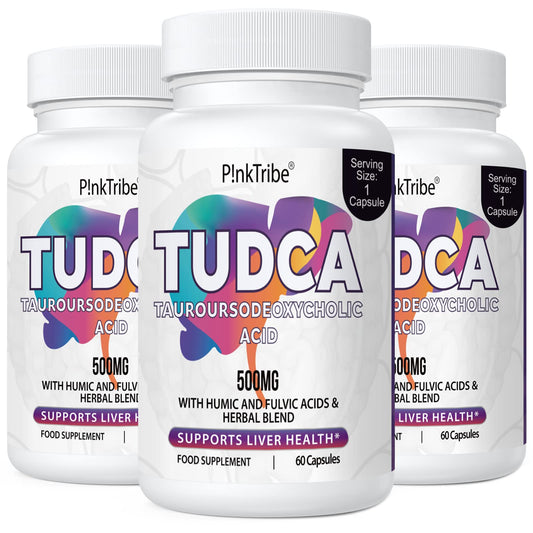 P!nkTribe TUDCA 500mg, Tauroursodeoxycholic Acid with Humic and Fulvic Acids, Beet Root and More, Tudca Bile Salt Supplement for Liver Liver Health, Digestion, Detox and Repair (Pack of 3)
