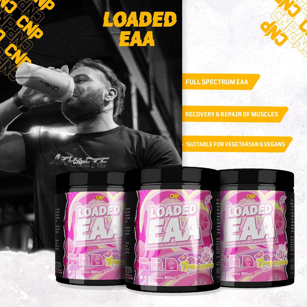CNP Professional Loaded EAAs, Essential Amino Acids, BCAAs, Muscle Repair & Recovery Powder, 300g / 100g and 30/10 Servings, 12 Delicious Flavours (Pink Lemonade, 300g)