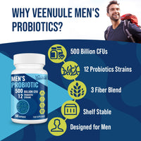 Veenuule 500 Billion CFU Probiotics for Men, 12 Diverse Strains Probiotics for Gut Health with Cranberry, Turmeric, Goji, for Digestive, Bloating & Immune Health, Shelf Stable (60 Count (Pack of 3))