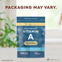 Vitamin A Tablets 10000 IU | 365 Count (1 Year Supply) | Vitamin A as Retinol Acetate | High Strength | Vegan and Vegatarian | By Carlyle