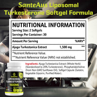 SanteAus Liposomal Turkesterone Capsules 1500mg Supplement,Max Strength Ajuga Turkestanica Extract,Standardized to 20% Turkesterone,Optimal Absorption,Muscle Growth & Recovery,Gluten Free,Fillers Free,2 Pack