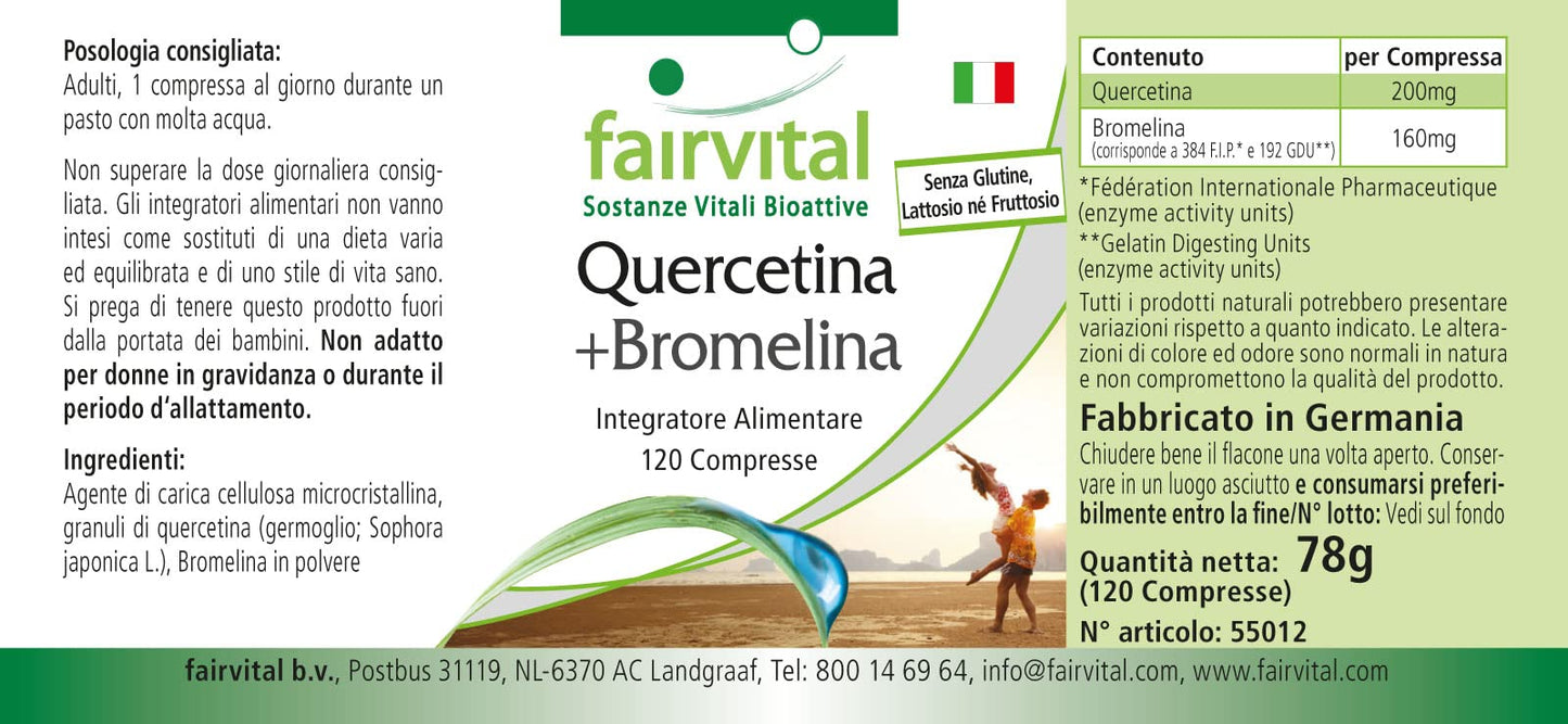 Quercetin Plus Bromelain - 120 Tablets - Vegan - Synergistic Combination - Safe Dosage