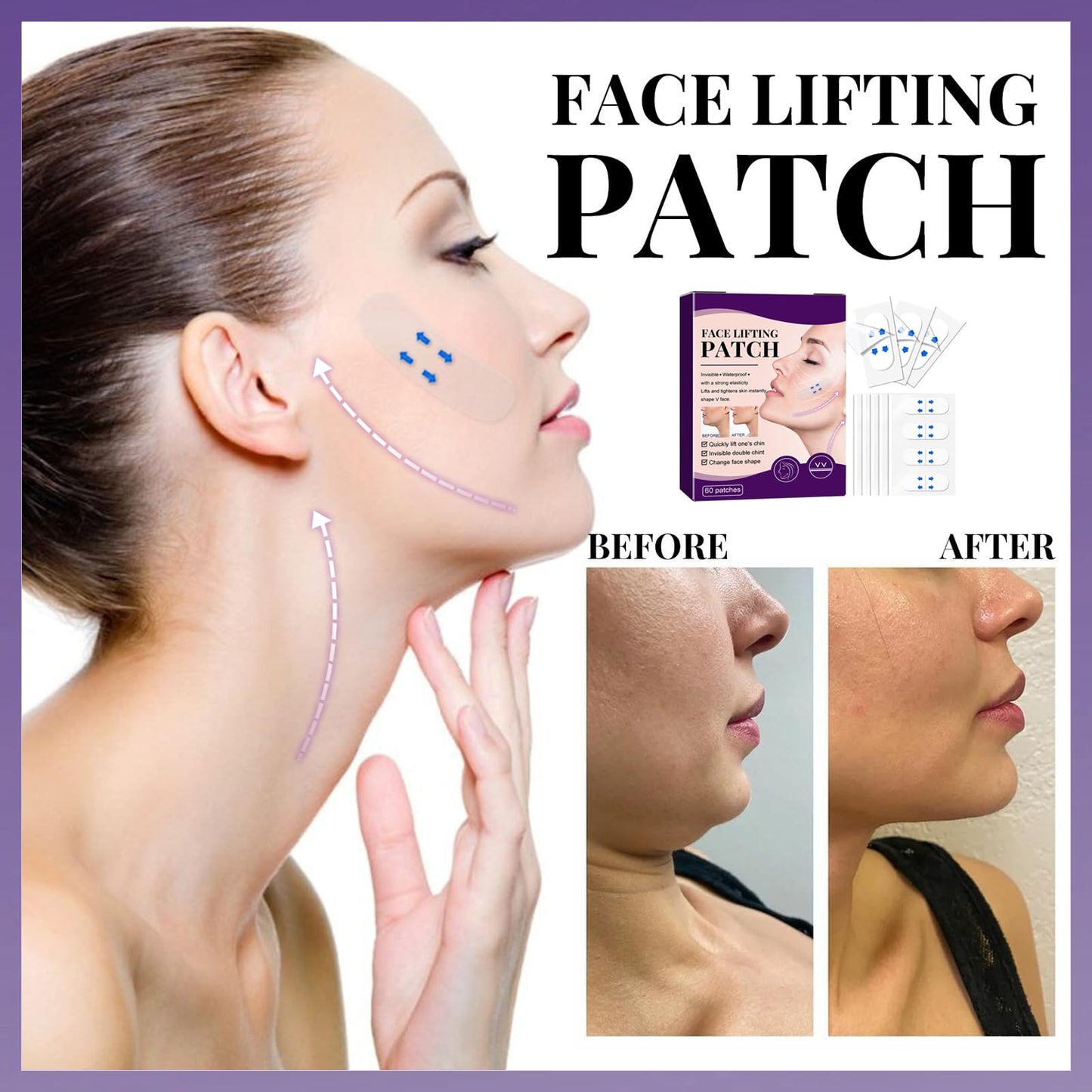 V Edge Patches Face Lift Tape Lifting Waterproof Elasticity Stickers (60 Pcs) - Invisible Anti Wrinkle Makeup Face Lift Tools for Wrinkle Hide & Double Chin Face Instant Makeup Uplift