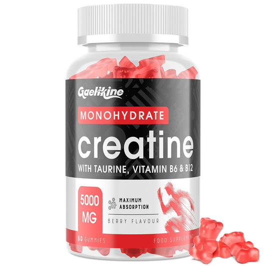 Gaelikine Creatine Gummies Max 5000mg for Men & Women, Creatine Monohydrate Gummies Plus L-Taurine, B12 & B6 for Muscle Growth, Pre Workout Supplement, Berry Flavor, Vegan