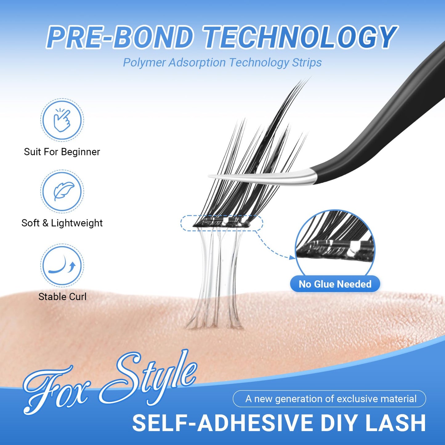 NAGARAKU Pre Glued Cluster Lashes 96 Pcs No Glue Needed Press-on Pre-bond Eyelashes Reusable Self Adhesive DIY Lashes Fox Style (SA-10,0.07mm C Curl 10-14mm)