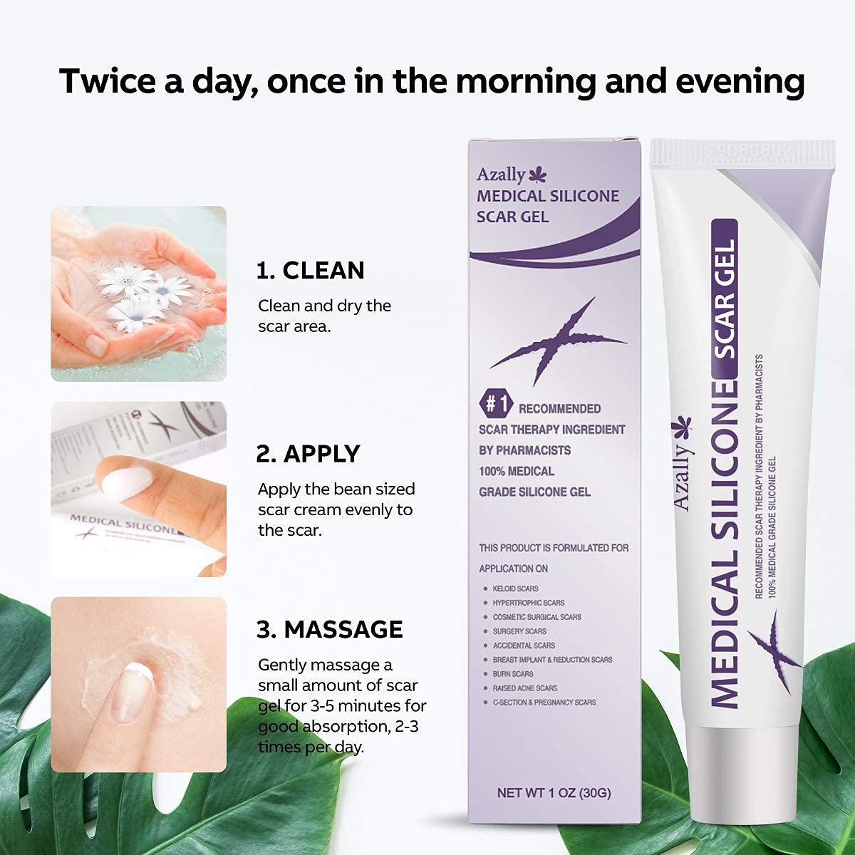 AZALLY Advanced Scar Gel - Scar Diminishing Serum - Reduces The Appearance of Old & New Scars - Best Scar Treatment for Repair Scars from Burns Cuts Acne Spots Stretch Marks