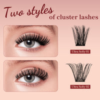 Higu clace Cluster Lashes 96pcs, Lash Clusters D Curl Mix8-18mm, Ultra Softy Eyelashes Fluffy, Super Thin Band Silky DIY Lash Extension Natural Look Reusable Use at Home (UltraSofty02, Mix10-18)
