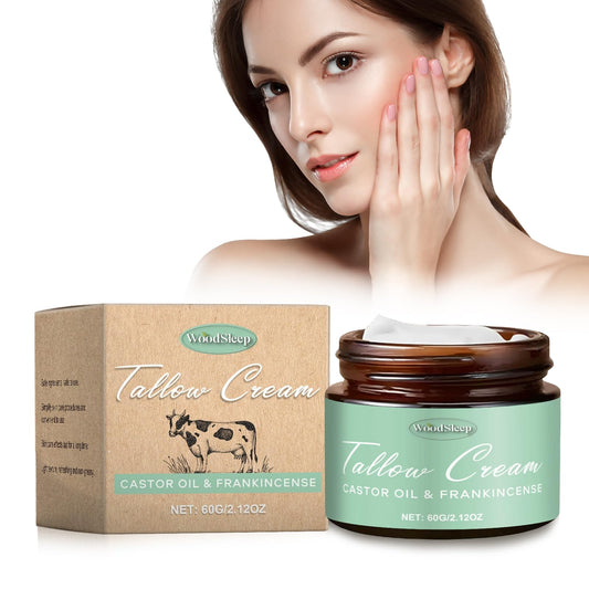ExcellaElite Beef Tallow Castor Oil and Frankincense 60g Grass-Fed Beef Tallow with Frankincense Oil & Castor Oil Natural Organic Beef Tallow for Skin Face Body Moisturizer