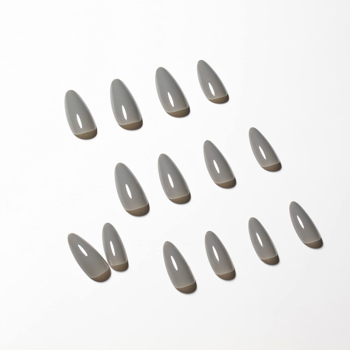 SXVME Dark Grey False Nails Medium, Acrylic Press on Nails Almond Solid Color Full Cover Fake Nails Medium Stiletto Stick on Nails for Women DIY Nail Art 24 Pcs