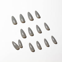 SXVME Dark Grey False Nails Medium, Acrylic Press on Nails Almond Solid Color Full Cover Fake Nails Medium Stiletto Stick on Nails for Women DIY Nail Art 24 Pcs