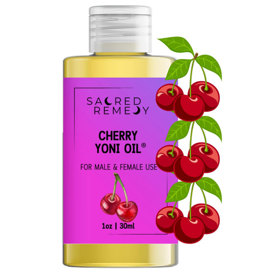 Sacred Remedy Cherry Yoni Oil Potent, Hydrating, Moisturising Lotion Oil. 100% Natural & Vegan. Reduces Friction, Chaffing & Dryness. Balances PH Level & Fresh Scent with Vitamin E (30ml)