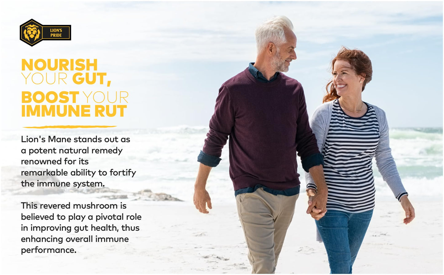 Lions Mane Supplement Powder - Lions Pride Lions Mane Supplement High Strength - 100% Pure Lion's Mane Supplement with 50% Polysaccharides / 30% Beta Glucan - UK Lion's Mane Mushroom (50, Grams)