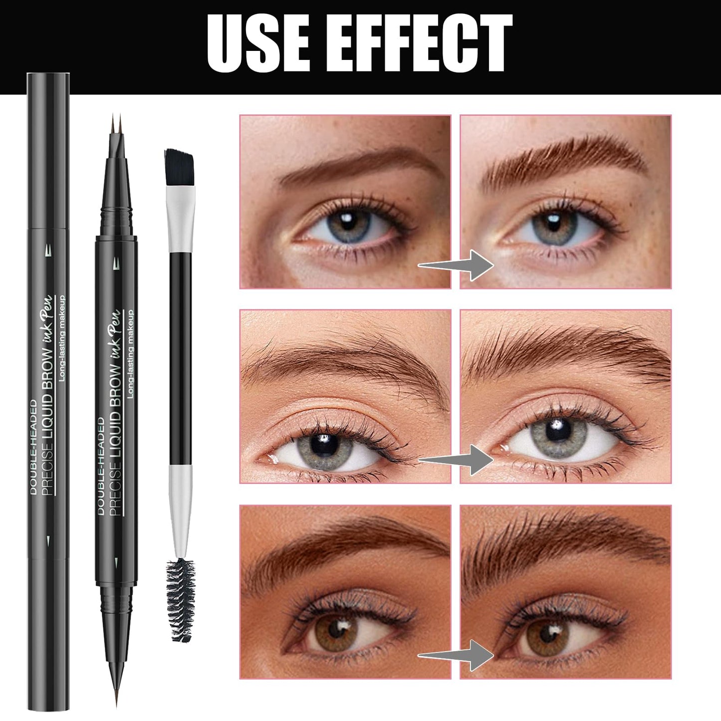 FresFresi 2-in-1 Dual-Ended Microblading Eyebrow Pen - Waterproof with Micro-Fork-Tip & Precise Brush-Tip - Long-lasting Brow Pencil for Natural Looking Brows in Brown Shade (Brown)