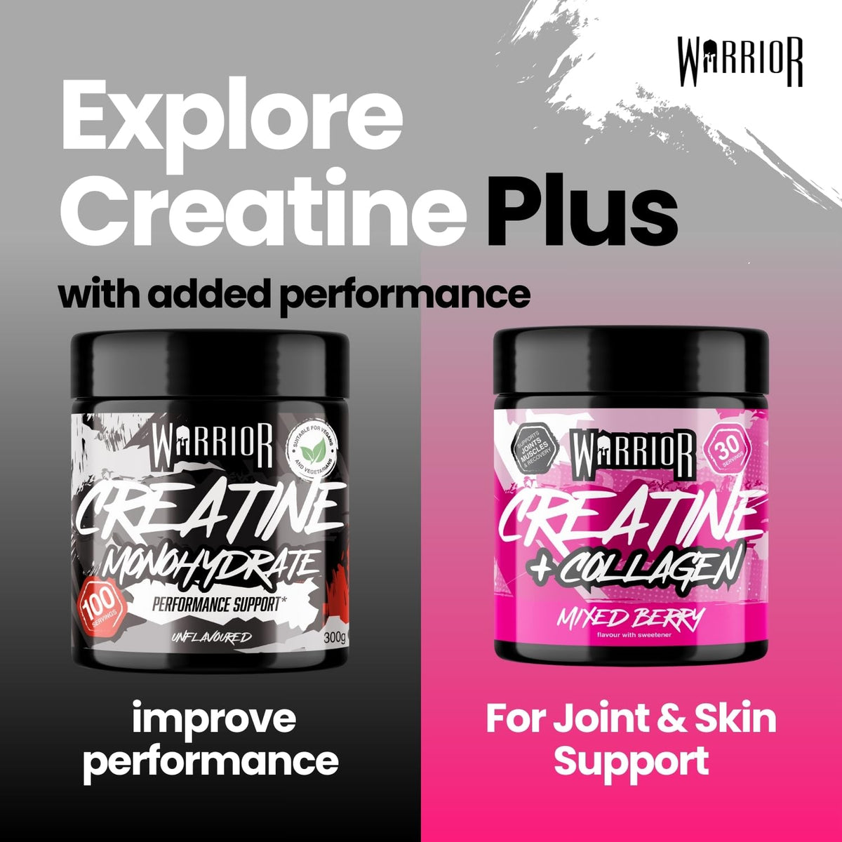 Warrior Creatine Monohydrate Powder + Hydrolysed Collagen Peptides 270g (30 Servings) – Micronised Creatine and Collagen Supplement for Muscle, Hair, Skin, Nails & Joints for Women – Mixed Berry
