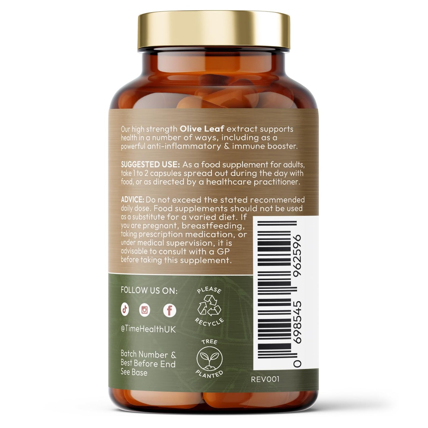 Time Health Olive Leaf Extract - Spanish Source - UK Made - Zero Additives - Pullulan (120 Count (Pack of 1))