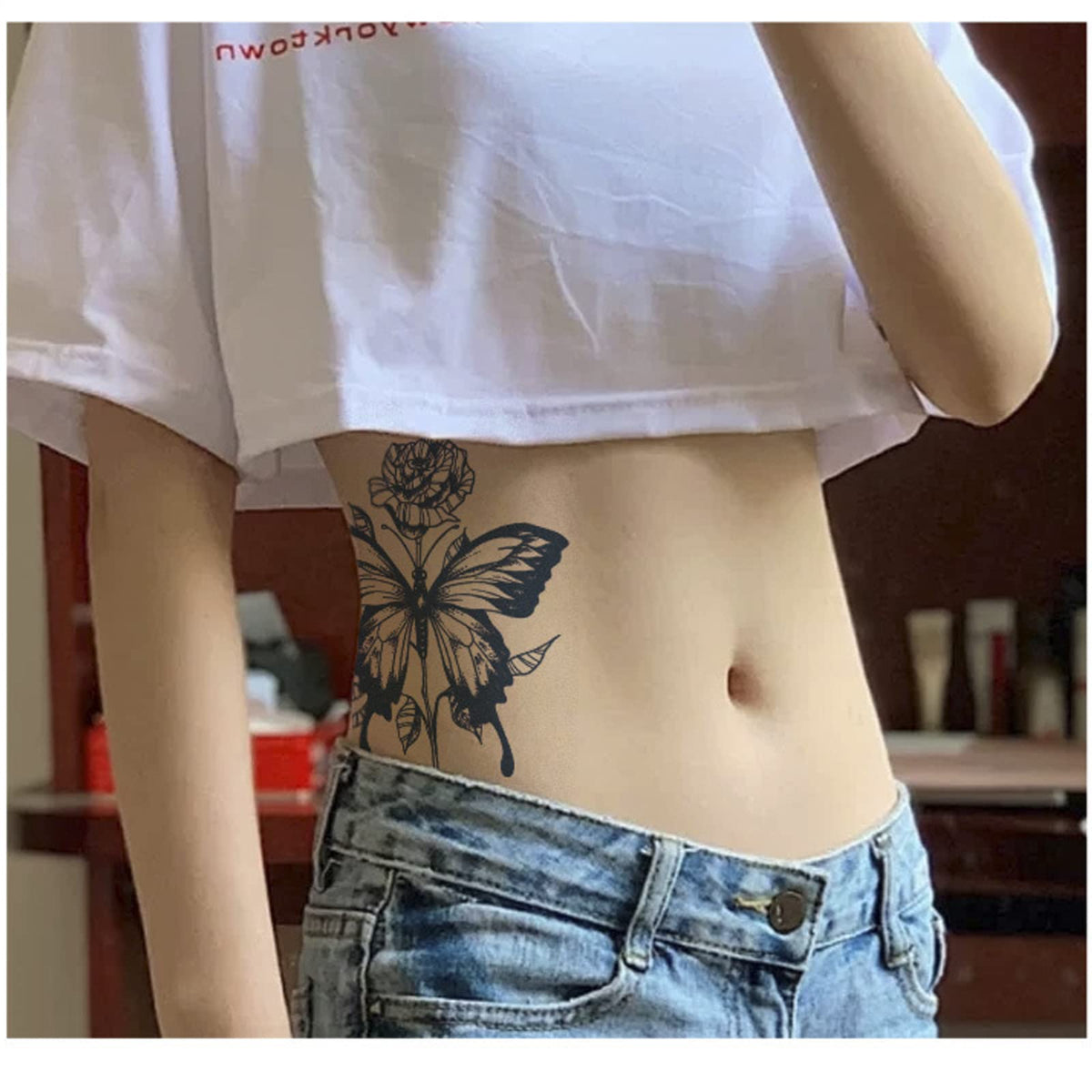 Nirbffo Large Butterfly Flower Waterproof Lasting Temporary Tattoo Women Tattoos Sticker 5 Sheets 12X19CM