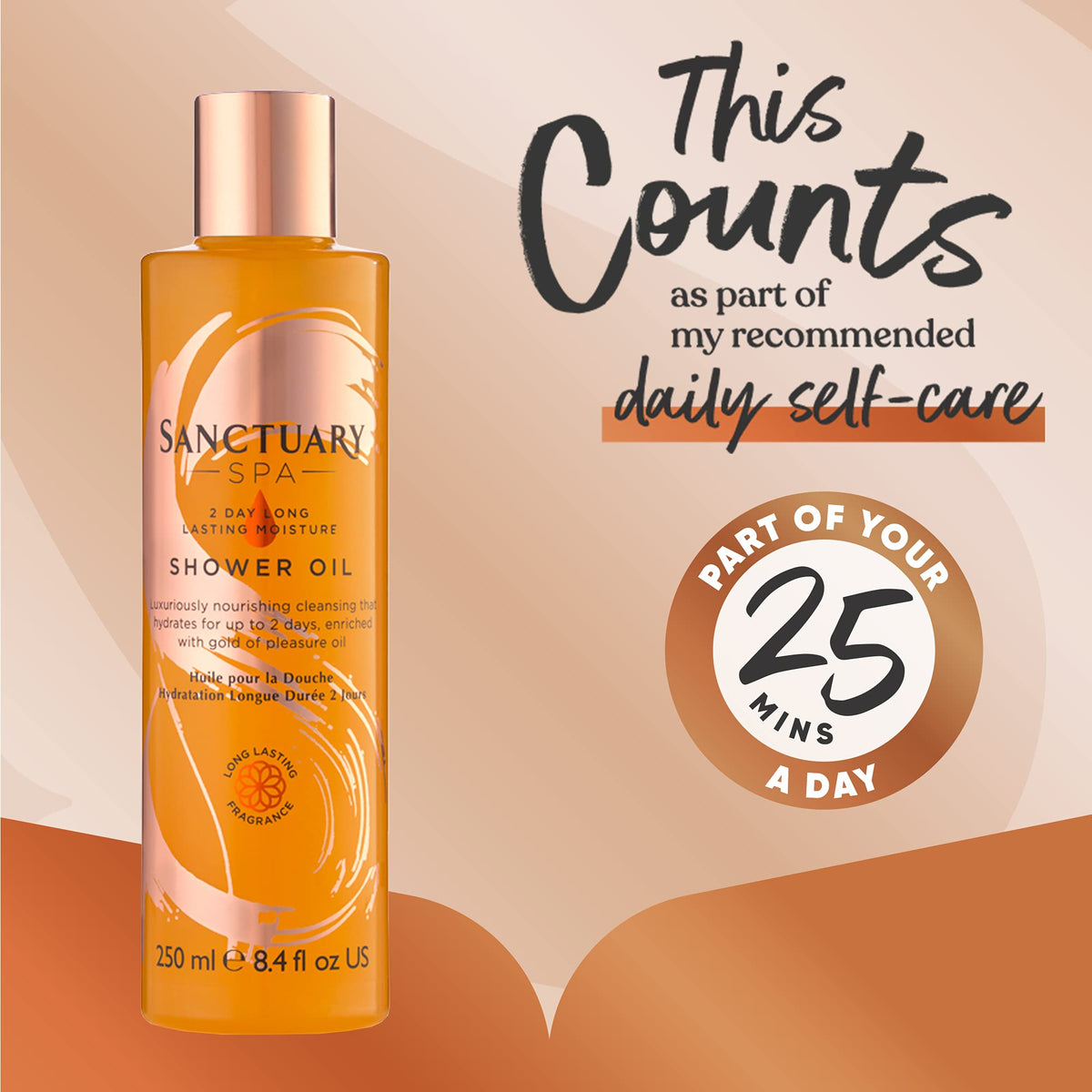 SANCTUARY Sanctuary Spa Shower Oil with Natural Oils, Vegan and Cruelty Free, 250 ml