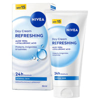NIVEA Refreshing Day Face Cream SPF 15 (50ml), Hydrating Face Moisturiser with Aloe Vera and Hyaluronic Acid, Moisturiser with SPF for Normal Skin