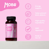 Folic Acid 400mcg - 400 Vegan Vitamin B9 Tablets - Pregnancy Support - Normal Function of Immune System & Tiredness and Fatigue Support - UK Made - MOBU