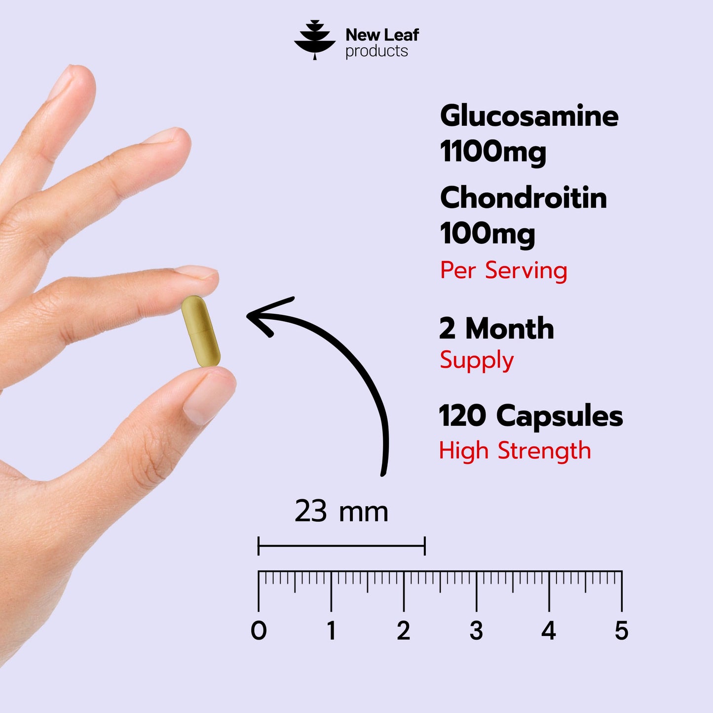 NEW LEAF PRODUCTS Glucosamine and Chondroitin High Strength - Enriched With Turmeric And Vitamin C - Glucosamine Sulphate Chondroitin Sulphate, Food Supplement - Contributes To The Normal Function of Bones 120 Capsules