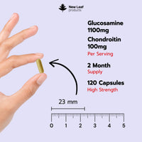 NEW LEAF PRODUCTS Glucosamine and Chondroitin High Strength - Enriched With Turmeric And Vitamin C - Glucosamine Sulphate Chondroitin Sulphate, Food Supplement - Contributes To The Normal Function of Bones 120 Capsules