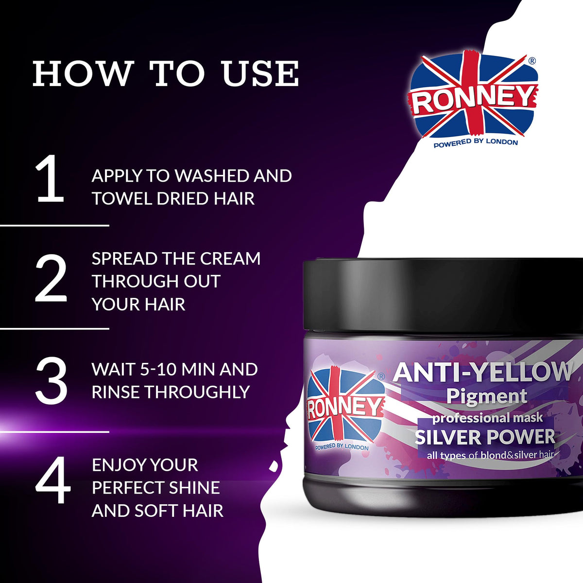 Ronney RONNEY Purple Hair Mask for Blonde Hair - Supports No Yellow Shampoo - 300 ml Blonde Hair Mask for Blonde, Bleached, Grey and Silver Hair Colour - Add Shine, Cool Tone, Lighten and Soften