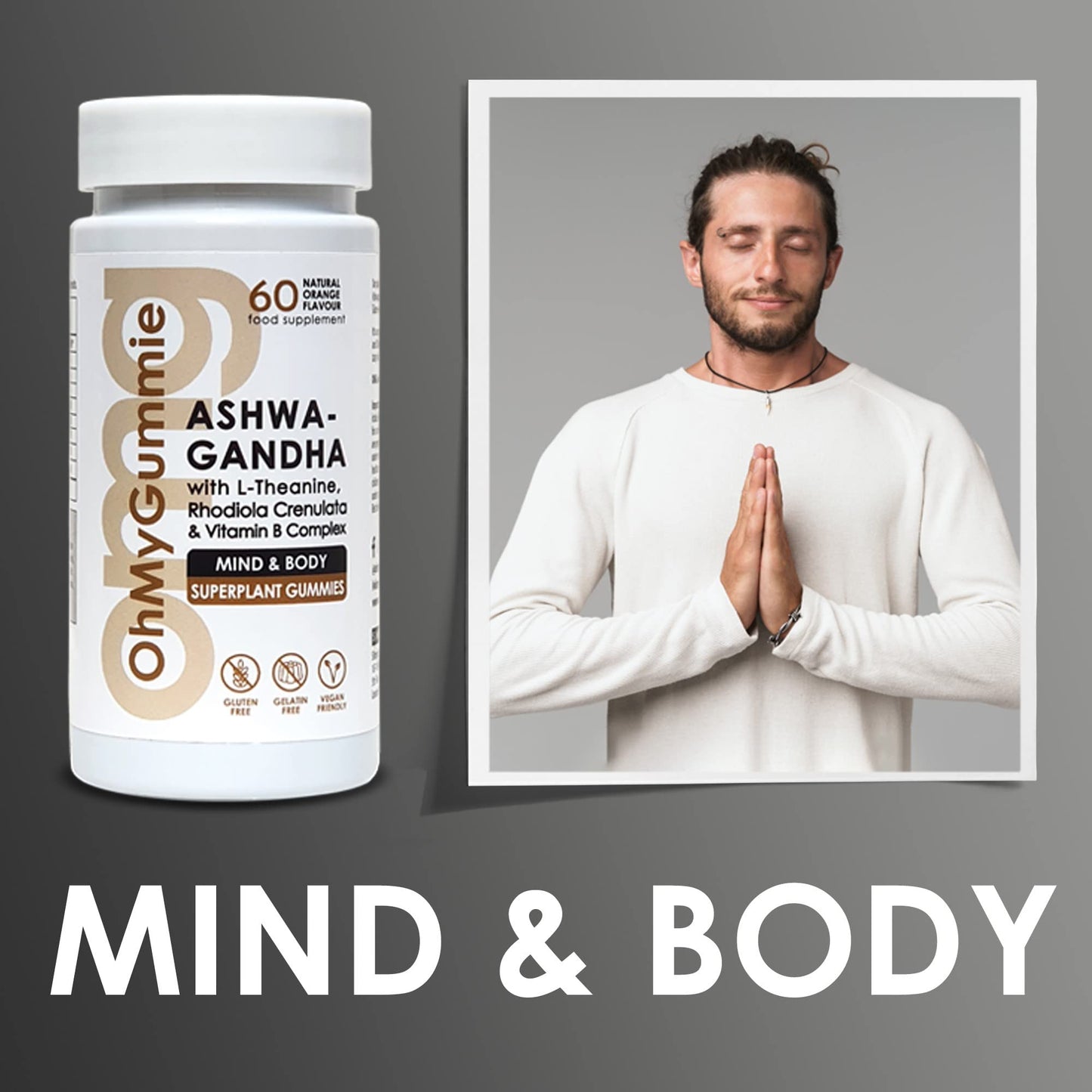 OMG! Ashwagandha Mind & Body Super Plant Gummies | Vegan & Gluten Free Gummy (60) with L-Theanine, Rhodiola & Vitamin B1, B2, B3, B6 & B12 Complex by OhMyGummie | 1000mg High Strength