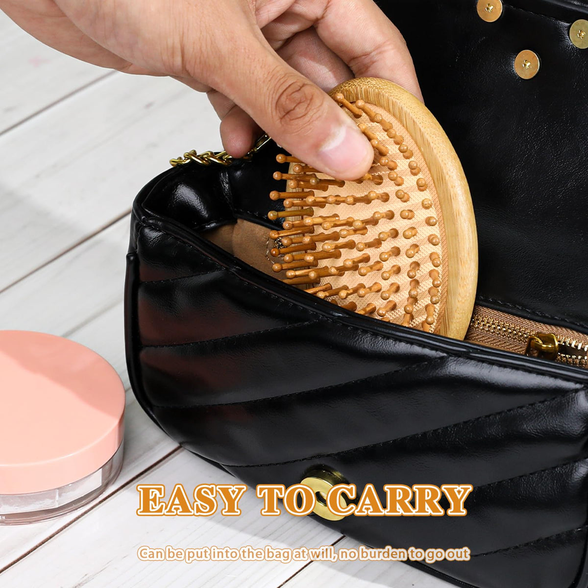 Mozeat Lens Bamboo Massage Comb,Wooden Scalp Massager Wooden Hair Brush Round Portable Bamboo Comb Anti-Static Air Cushion Hairbrush Mini Hairbrush without Handle