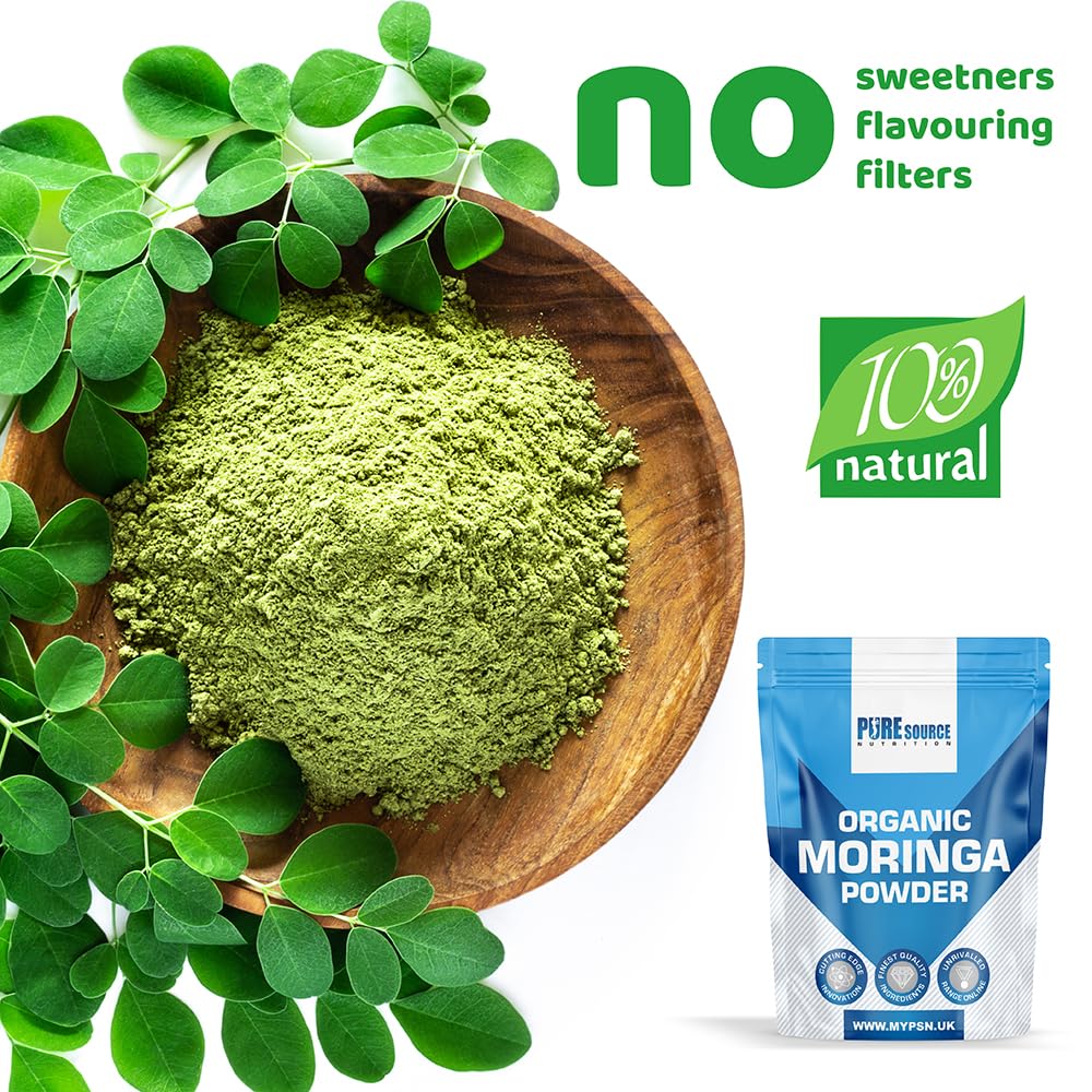 Organic Moringa Leaf Powder Gluten Free Natural and Pure Leaves Picked from The Moringa Oleifera Plant - Superleaf Superfood Powder by Pure Source Nutrition (100g)
