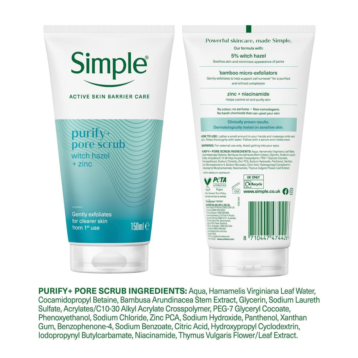 Radox Simple Daily Pore Polish Face Scrub (150ml) - Clear Skin Facial Polish & Vegan Pore Minimiser, Thyme Zinc Face Wash and Gentle Blackhead Scrub
