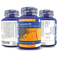 Curcumin 95 with Bioperine, Turmeric Curcumin Supplement with 95% Active Curcumin. 90 Vegan Tablets, 3 Months Supply. Vegetarian Society Approved Curcumin Supplement.
