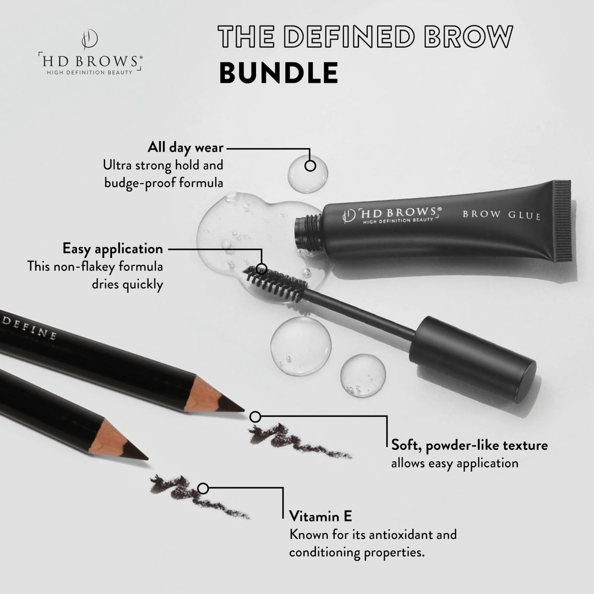 HD Brows Defined Brow Bundle | 1x Clear Brow Glue Setting Gel & 1x Brow Defined Vamp Eyebrow Pencil | Long-Lasting Brow Gel with Lamination Effect & Precision Eyebrow Pencil for Defining, Shaping, and Filling